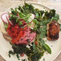 Vegan stack with added potato croquette at Suburban West End in South Brisbane
