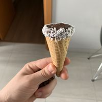 ice cram cone filled with chocolate and coconut at Chocolate Lab in Belo Horizonte