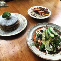 Pancakes, yogurt bowl, and tostadas!  at Big Mood in Buffalo