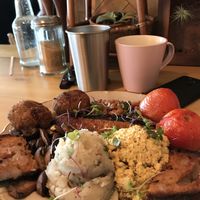 everything on this plate was cold, like straight out of the fridge cold. Toast was black on the other side. Sure looks pretty though! at Big Mood in Buffalo