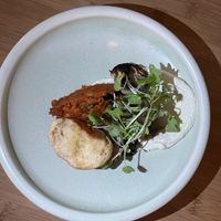 Brioche with some cream and traditional dry potatoes cream  at Yerba in Amsterdam