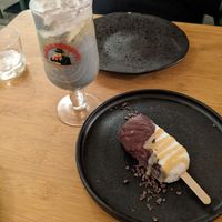 white asparagus ice cream and carbon shake at Yerba in Amsterdam