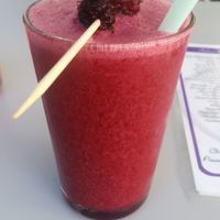 Banana milkshake + raspberry at Sweet Home in Lagos