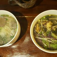 Hot served corner with beef pho and sour mushroom bun at Huong Thien Buffet Chay in Hanoi
