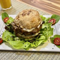Chickpea burger with tahini sauce. at Vida Bistro in Rio De Janeiro