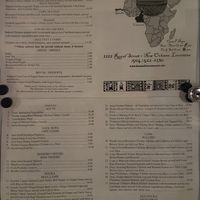 Menu at Bennachin in New Orleans