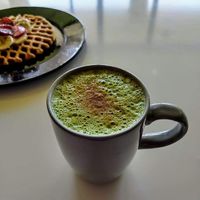 Matcha latte with almond mylk at Biotica in San Luis Potosi
