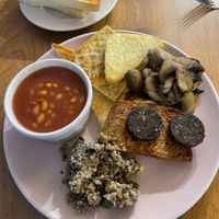 This is the Vegan - really tasty square sausage and Haggs was perfect! Totally stuffed I’d make a point of always going here whenever I’m in Glasgow   at Brooklyn Cafe in Glasgow