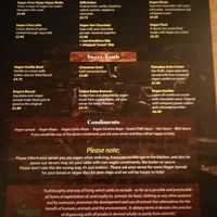 Vegan menu - drinks and desserts at Brooklyn Cafe in Glasgow