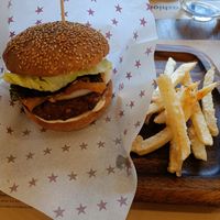 Golden Gym burger with awesome kimchi at Premarché Alternative Diner in Kyoto