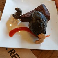 Delicious chocolate cake and black sesame ice cream at Premarché Alternative Diner in Kyoto