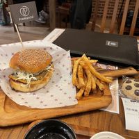 Vegan “fish” burger & fries  at Premarché Alternative Diner in Kyoto
