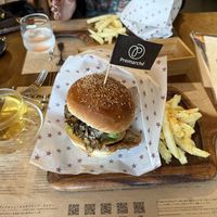 Dragon burger  at Premarché Alternative Diner in Kyoto