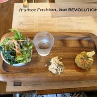 Salad and hummus portion of set meal  at Premarché Alternative Diner in Kyoto
