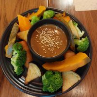 Steamed veggies with sesame dip at Premarché Alternative Diner in Kyoto