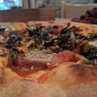 Korean veg pizza at Premarché Alternative Diner in Kyoto
