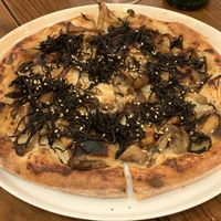 “Wisdom of Japan” pizza (mushroom and seaweed) at Premarché Alternative Diner in Kyoto