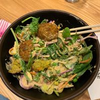 Fresh greens with quinoa burgers  at Itsu - Notting Hill Gate in West London