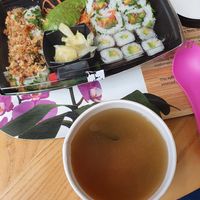 miso soup (which is ok but really lacking in ingredients - just tofu and seaweed) and sushi box at Itsu - The Strand in London