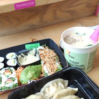 Vegan options at Itsu (sushi, gyoza & coconut soup with veggie meatballs) at Itsu - The Strand in London