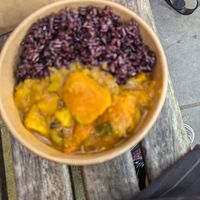 Pumpkin Curry with Coconut black rice at All Nations Vegan House in North London