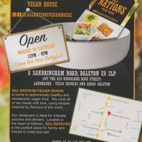Flyer reverse at All Nations Vegan House in North London