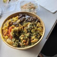 Combo, rice underneath. at All Nations Vegan House in North London