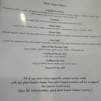 Vegan menu  at Food 101 in Gettysburg