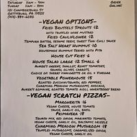 Vegan menu at Food 101 in Gettysburg