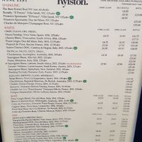 Wine list at The Rylston in South West London
