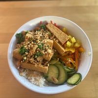 Tofu rice bowll  at Dumplings of Fury in Seattle