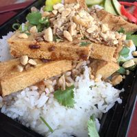 Tofu rice bowl at Dumplings of Fury in Seattle