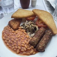 Vegan breakfast with fried bread option  at Sophie's in Aberystwyth