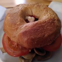 Mushroom and tomato bagel (September 2025) at Sophie's in Aberystwyth