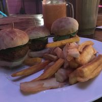 Mini Veggie burgers (be sure to ask for no tzatziki) & they have a good in-house spice sauce  at La Buguita in Bocas Del Toro