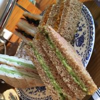 Vegan sandwiches. Flavours: avocado; cucumber; mushroom pate; smokey houmous with beetroot and rocket; caramelised carrot chutney.  at 60 Hope Street in Liverpool