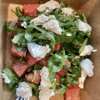 Watermelon salad w/house-made ricotta. The pic is fuzzy b/c I was rushin' to eat. 😍 at Fermento in Long Beach