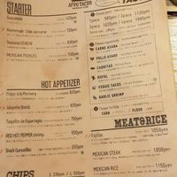 Menu at Afro Tacos in Yokohama