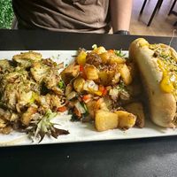 Brussel spouts, home fries, Philly cheesesteak at The Reizod Vegan Experience in Columbia