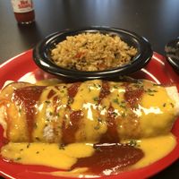 Enchilada and Spanish rice at The Reizod Vegan Experience in Columbia