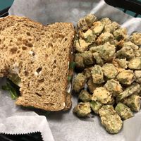 Burger and fried okra  at The Reizod Vegan Experience in Columbia