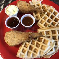 Chicken and waffles! at The Reizod Vegan Experience in Columbia