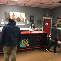 Inside the restaurant, at the register at The Reizod Vegan Experience in Columbia