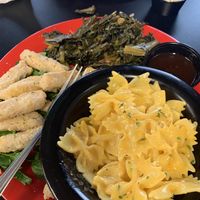 Friend Chicken pieces, Mac and greens  at The Reizod Vegan Experience in Columbia