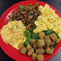 Fried Okra, Coleslaw, Potatoes, and Mac and Cheese at The Reizod Vegan Experience in Columbia