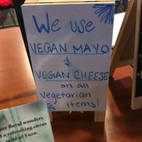 Clearly marked that they use vegan products! at Blufin Sushi in Fresno