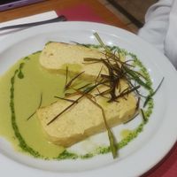 Pastel de puerros y parmesano con salsa de guisantes SG at Sarasate in Pamplona