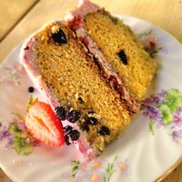 Lemon berry cake at Flore in Los Angeles