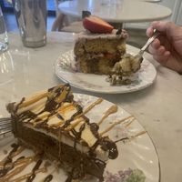 Peanut butter chocolate cheesecake (gf) and lemon berry cake   at Flore in Los Angeles
