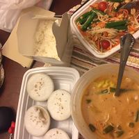 Papaya salad
entree: massaman curry
Dessert: thai coconut cupcakes at Authentic Thai Cuisine  in Merrick